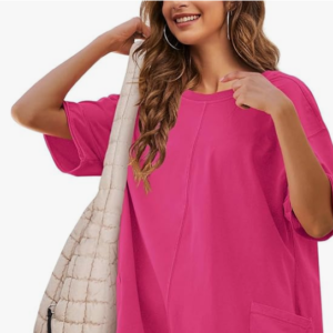 Women's Tee Romper – Oversized V-Neck Jumpsuit for Workouts